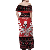 Personalized Hawaii Skull Christmas Off Shoulder Maxi Dress Mele Kalikimaka Hawaiian Kakau LT14 - Polynesian Pride