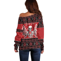 Personalized Hawaii Skull Christmas Off Shoulder Sweater Mele Kalikimaka Hawaiian Kakau LT14 - Polynesian Pride