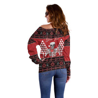 Personalized Hawaii Skull Christmas Off Shoulder Sweater Mele Kalikimaka Hawaiian Kakau LT14 - Polynesian Pride