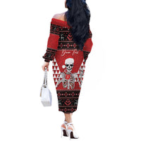 Personalized Hawaii Skull Christmas Off The Shoulder Long Sleeve Dress Mele Kalikimaka Hawaiian Kakau - Polynesian Pride