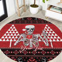 Personalized Hawaii Skull Christmas Round Carpet Mele Kalikimaka Hawaiian Kakau - Polynesian Pride
