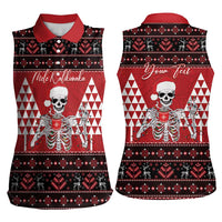 Personalized Hawaii Skull Christmas Women Sleeveless Polo Shirt Mele Kalikimaka Hawaiian Kakau - Polynesian Pride