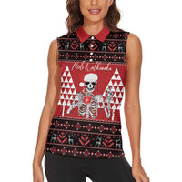 Personalized Hawaii Skull Christmas Women Sleeveless Polo Shirt Mele Kalikimaka Hawaiian Kakau - Polynesian Pride