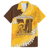 Personalized Mililani Hawaii High School Family Matching Puletasi and Hawaiian Shirt Puakenikeni Lei Hawaiian Pattern LT14 Dad's Shirt - Short Sleeve Yellow - Polynesian Pride