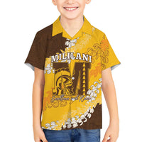 Personalized Mililani Hawaii High School Family Matching Puletasi and Hawaiian Shirt Puakenikeni Lei Hawaiian Pattern LT14 Son's Shirt Yellow - Polynesian Pride