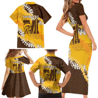 Personalized Mililani Hawaii High School Family Matching Short Sleeve Bodycon Dress and Hawaiian Shirt Puakenikeni Lei Hawaiian Pattern LT14 - Polynesian Pride