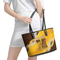 Personalized Mililani Hawaii High School Leather Tote Bag Puakenikeni Lei Hawaiian Pattern - Polynesian Pride