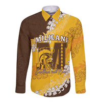 Personalized Mililani Hawaii High School Long Sleeve Button Shirt Puakenikeni Lei Hawaiian Pattern LT14 Unisex Yellow - Polynesian Pride