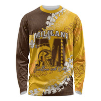Personalized Mililani Hawaii High School Long Sleeve Shirt Puakenikeni Lei Hawaiian Pattern LT14 Unisex Yellow - Polynesian Pride