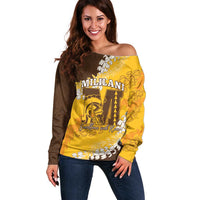 Personalized Mililani Hawaii High School Off Shoulder Sweater Puakenikeni Lei Hawaiian Pattern - Polynesian Pride
