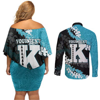 Personalized Kapolei Hawaii High School Couples Matching Off Shoulder Short Dress and Long Sleeve Button Shirt Puakenikeni Lei Hawaiian Pattern LT14 - Polynesian Pride