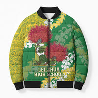Personalized Leilehua Hawaii High School Bomber Puffer Jacket Puakenikeni Lei Hawaiian Pattern LT14 Unisex Green - Polynesian Pride