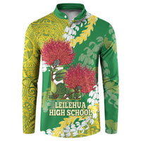 Personalized Leilehua Hawaii High School Button Sweatshirt Puakenikeni Lei Hawaiian Pattern LT14 Green - Polynesian Pride