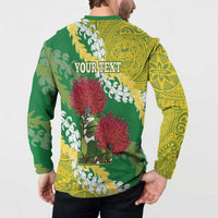 Personalized Leilehua Hawaii High School Button Sweatshirt Puakenikeni Lei Hawaiian Pattern LT14 - Polynesian Pride
