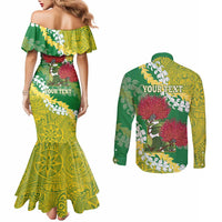 Personalized Leilehua Hawaii High School Couples Matching Mermaid Dress and Long Sleeve Button Shirt Puakenikeni Lei Hawaiian Pattern LT14 - Polynesian Pride