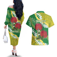 Personalized Leilehua Hawaii High School Couples Matching Off The Shoulder Long Sleeve Dress and Hawaiian Shirt Puakenikeni Lei Hawaiian Pattern - Polynesian Pride