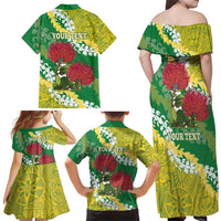 Personalized Leilehua Hawaii High School Family Matching Off Shoulder Maxi Dress and Hawaiian Shirt Puakenikeni Lei Hawaiian Pattern - Polynesian Pride