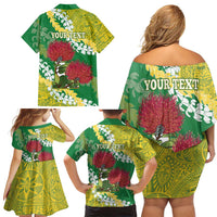 Personalized Leilehua Hawaii High School Family Matching Off Shoulder Short Dress and Hawaiian Shirt Puakenikeni Lei Hawaiian Pattern LT14 - Polynesian Pride