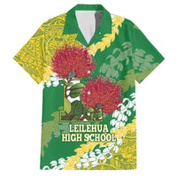 Personalized Leilehua Hawaii High School Family Matching Off Shoulder Short Dress and Hawaiian Shirt Puakenikeni Lei Hawaiian Pattern LT14 Dad's Shirt - Short Sleeve Green - Polynesian Pride