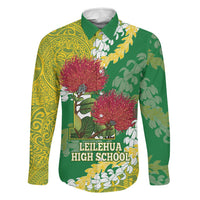Personalized Leilehua Hawaii High School Family Matching Off Shoulder Short Dress and Hawaiian Shirt Puakenikeni Lei Hawaiian Pattern LT14 Dad's Shirt - Long Sleeve Green - Polynesian Pride