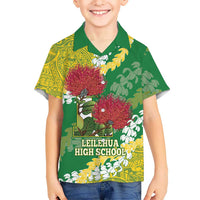 Personalized Leilehua Hawaii High School Family Matching Off Shoulder Short Dress and Hawaiian Shirt Puakenikeni Lei Hawaiian Pattern LT14 Son's Shirt Green - Polynesian Pride