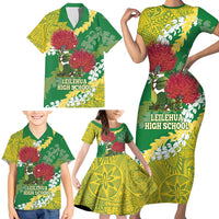 Personalized Leilehua Hawaii High School Family Matching Short Sleeve Bodycon Dress and Hawaiian Shirt Puakenikeni Lei Hawaiian Pattern LT14 - Polynesian Pride