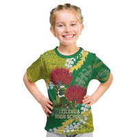 Personalized Leilehua Hawaii High School Kid T Shirt Puakenikeni Lei Hawaiian Pattern LT14 Green - Polynesian Pride