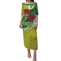 Personalized Leilehua Hawaii High School Puletasi Puakenikeni Lei Hawaiian Pattern LT14 Long Dress Green - Polynesian Pride