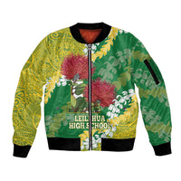 Personalized Leilehua Hawaii High School Sleeve Zip Bomber Jacket Puakenikeni Lei Hawaiian Pattern LT14 Unisex Green - Polynesian Pride