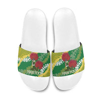 Personalized Leilehua Hawaii High School Slide Sandals Puakenikeni Lei Hawaiian Pattern LT14 Green - Polynesian Pride