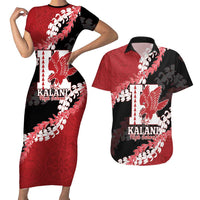 Personalized Kalani Hawaii High School Couples Matching Short Sleeve Bodycon Dress and Hawaiian Shirt Puakenikeni Lei Hawaiian Pattern LT14 Red - Polynesian Pride