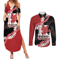 Personalized Kalani Hawaii High School Couples Matching Summer Maxi Dress and Long Sleeve Button Shirt Puakenikeni Lei Hawaiian Pattern LT14 Red - Polynesian Pride