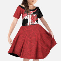 Personalized Kalani Hawaii High School Family Matching Short Sleeve Bodycon Dress and Hawaiian Shirt Puakenikeni Lei Hawaiian Pattern LT14 Daughter's Dress Red - Polynesian Pride
