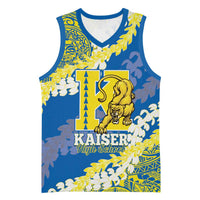 Personalized Kaiser Hawaii High School Basketball Jersey Puakenikeni Lei Hawaiian Pattern LT14 Unisex Blue - Polynesian Pride