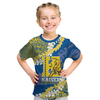 Personalized Kaiser Hawaii High School Kid T Shirt Puakenikeni Lei Hawaiian Pattern LT14 Blue - Polynesian Pride