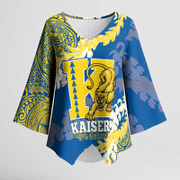 Personalized Kaiser Hawaii High School Kimono Sleeve Blouse Puakenikeni Lei Hawaiian Pattern LT14 Female Blue - Polynesian Pride