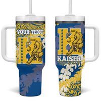 Personalized Kaiser Hawaii High School Tumbler With Handle Puakenikeni Lei Hawaiian Pattern LT14 One Size: 40 oz Blue - Polynesian Pride