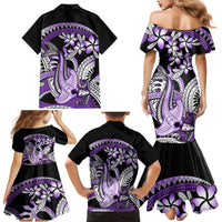 Purple Polynesian Family Matching Mermaid Dress and Hawaiian Shirt Hammerhead Shark Tattoo Royal Plumeria Gradient Vibes LT14 - Polynesian Pride