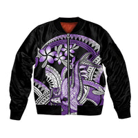 Purple Polynesian Sleeve Zip Bomber Jacket Hammerhead Shark Tattoo Royal Plumeria Gradient Vibes LT14 Unisex Purple - Polynesian Pride