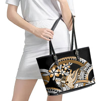 Gold Polynesian Hammerhead Shark Tattoo Leather Tote Bag Royal Plumeria Gradient Vibes LT14 - Polynesian Pride