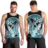 Turquoise Polynesian Hammerhead Shark Tattoo Men Tank Top Royal Plumeria Gradient Vibes LT14 - Polynesian Pride