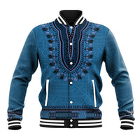 Blue African Dashiki With Fijian Tapa Pattern Baseball Jacket LT14 Unisex Blue - Polynesian Pride