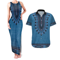Blue African Dashiki With Fijian Tapa Pattern Couples Matching Tank Maxi Dress and Hawaiian Shirt LT14 Blue - Polynesian Pride