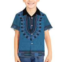 Blue African Dashiki With Fijian Tapa Pattern Kid Hawaiian Shirt