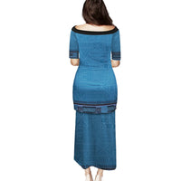 Blue African Dashiki With Fijian Tapa Pattern Puletasi LT14 - Polynesian Pride