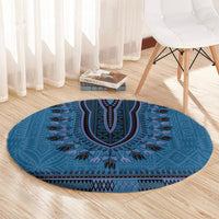 Blue African Dashiki With Fijian Tapa Pattern Round Carpet