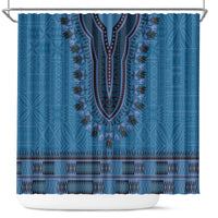 Blue African Dashiki With Fijian Tapa Pattern Shower Curtain