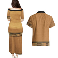 Brown African Dashiki With Fijian Tapa Pattern Couples Matching Puletasi and Hawaiian Shirt LT14 - Polynesian Pride