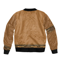 Brown African Dashiki With Fijian Tapa Pattern Sleeve Zip Bomber Jacket