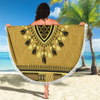 Gold African Dashiki With Fijian Tapa Pattern Beach Blanket